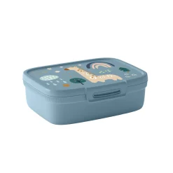 Lunchbox boîte à goûter 1,8L compartimentée motif girafe plastique bleu 22x17xH7cm