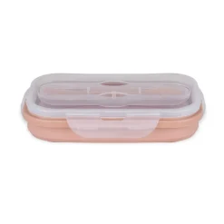 Lunch box rétractable 1L avec couverts silicone et plastique rose 12,5x21xH7,5cm