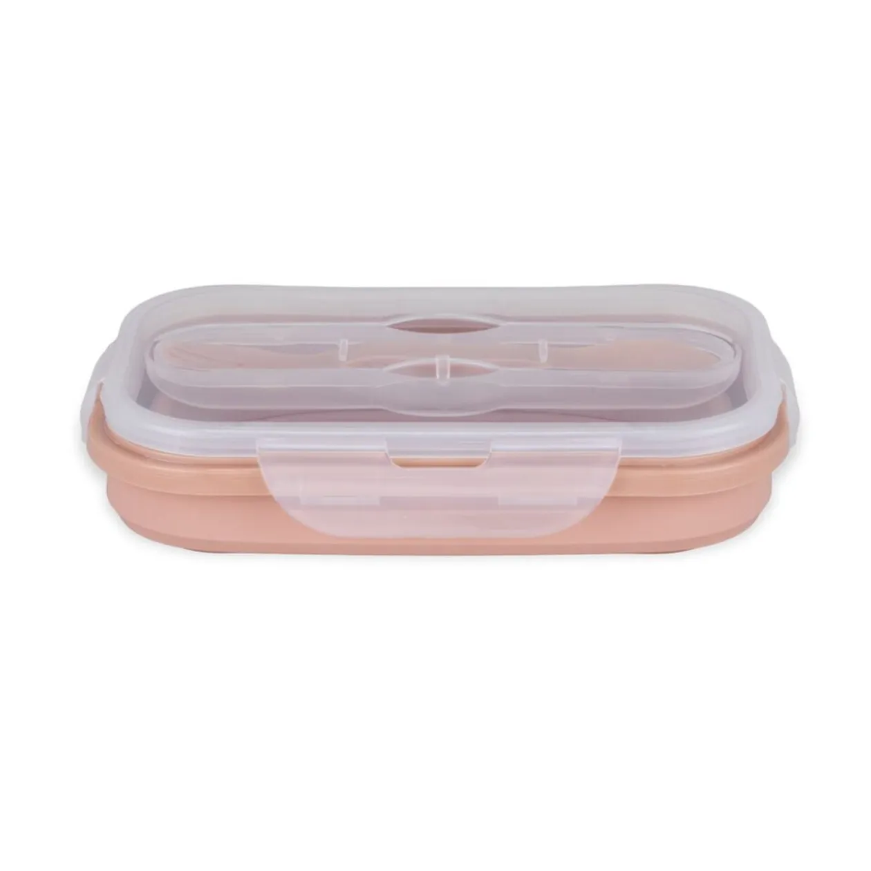 Lunch box rétractable 1L avec couverts silicone et plastique rose 12,5x21xH7,5cm