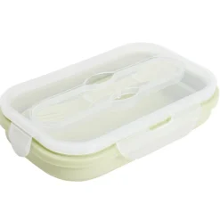 Lunch box rétractable 1L avec 2 couverts plastique et silicone vert