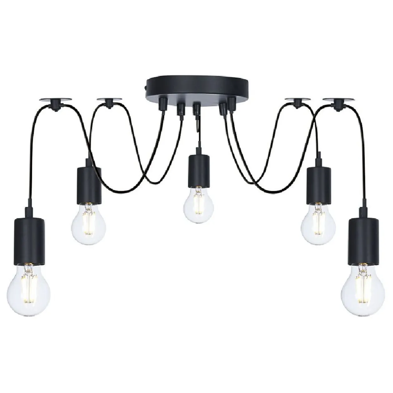 Lustre araignée à suspension filaire noir 5 ampoules
