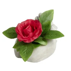 Main polyrésine avec rose rouge Ø16xH12cm