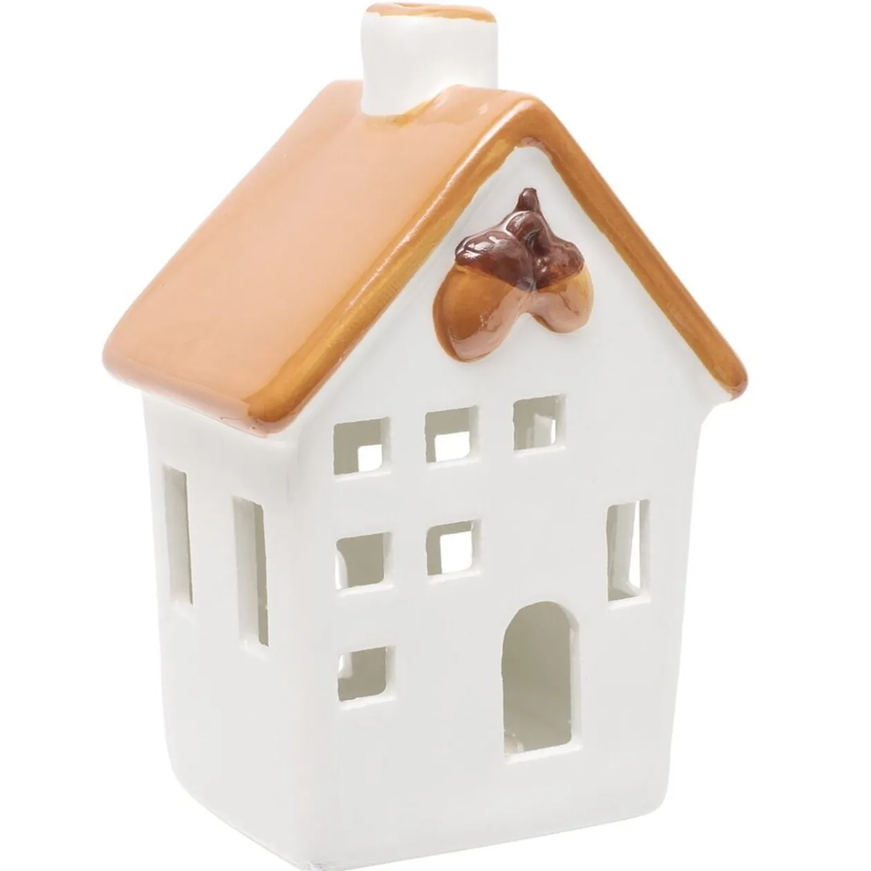Maison déco à poser à LED automne céramique blanc 8,5x7xH12,5cm (3 modèles)