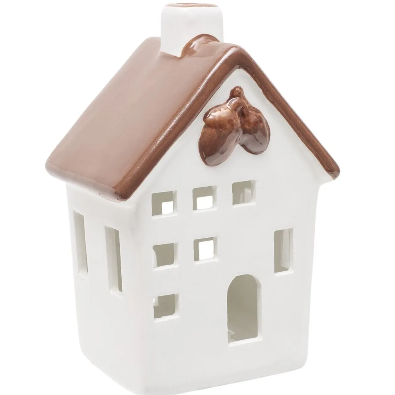 Maison déco à poser à LED automne céramique blanc 8,5x7xH12,5cm (3 modèles)