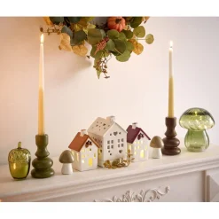 Maison déco à poser à LED automne céramique blanc 8,5x7xH12,5cm (3 modèles)