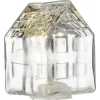 Maison déco à poser à LED en verre 6,5x6,5xH9cm (4 modèles)