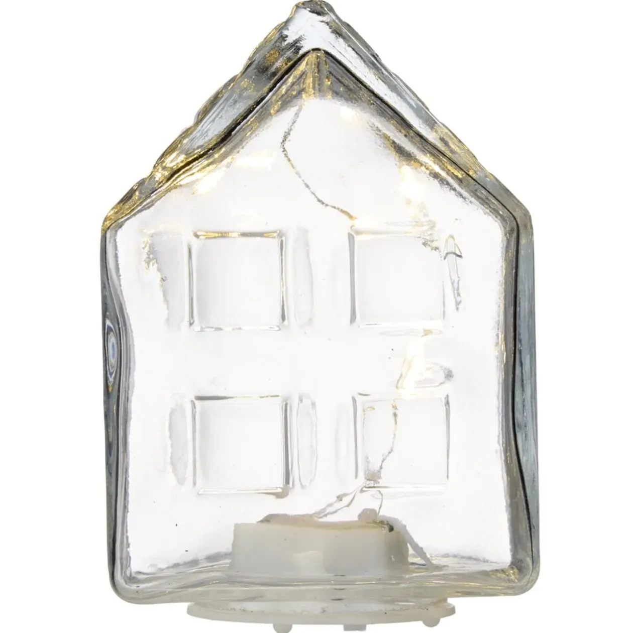 Maison déco à poser à LED en verre 6,5x6,5xH9cm (4 modèles)