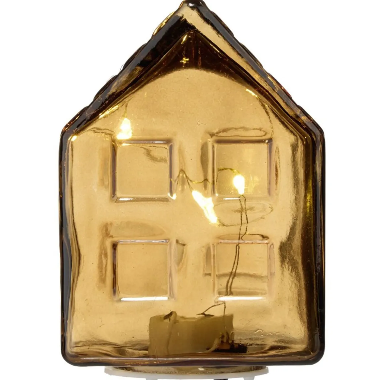 Maison déco à poser à LED en verre 6,5x6,5xH9cm (4 modèles)