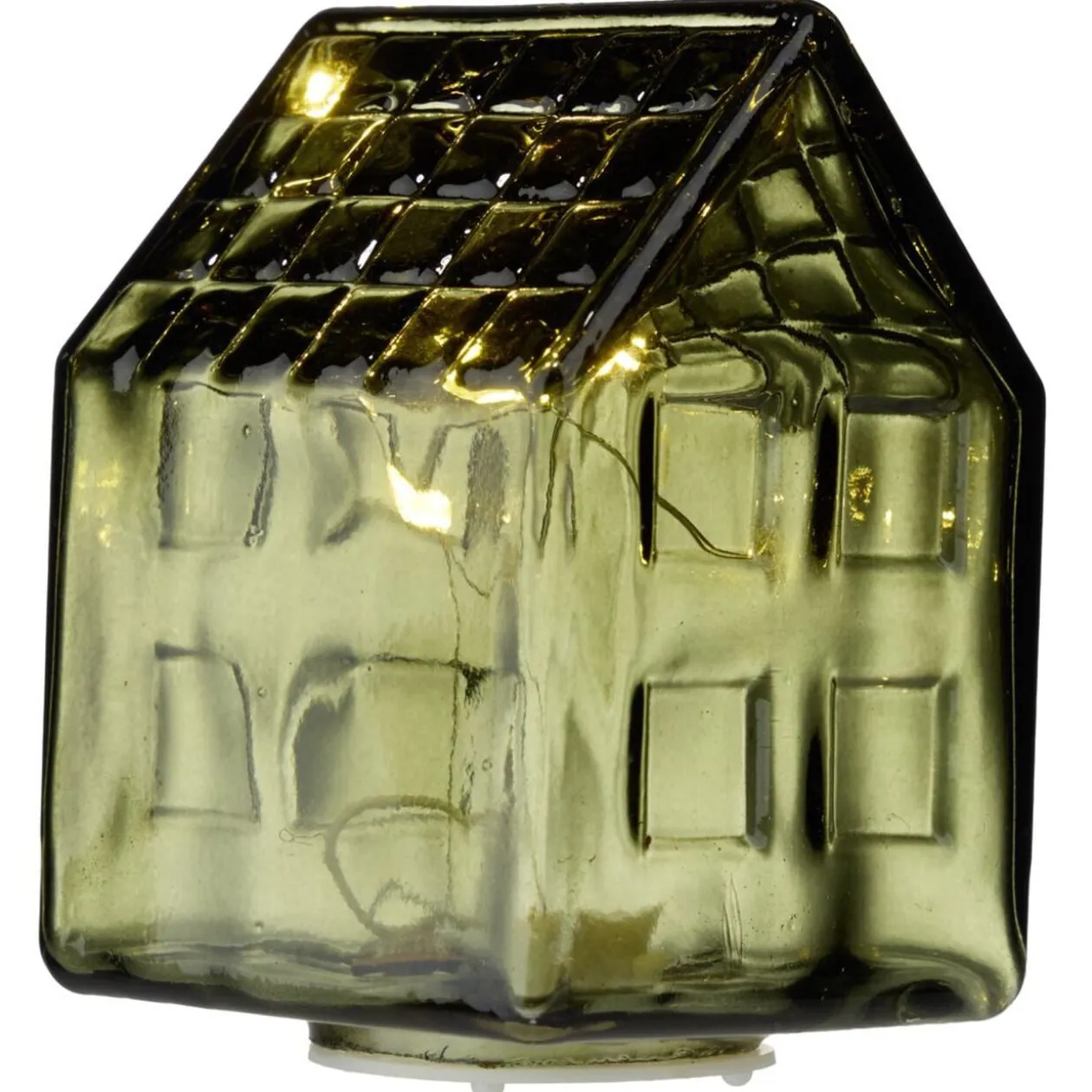 Maison déco à poser à LED en verre 6,5x6,5xH9cm (4 modèles)