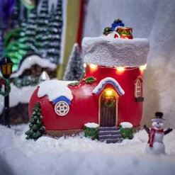 Maison de Noël lumineuse forme botte rouge et blanche polyrésine 13x9xH13cm