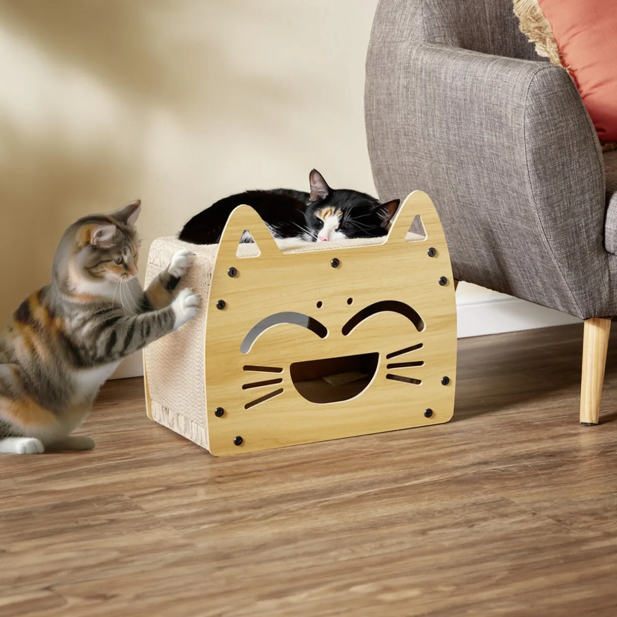 Maisonnette avec grattoir et couchage pour chat - 44x25xH38cm < Gifi Discount