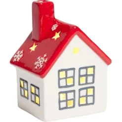 Maisonnette lumineuse 1LED céramique rouge et blanc H12cm < Gifi Online