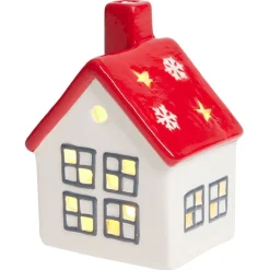 Maisonnette lumineuse 1LED céramique rouge et blanc H12cm < Gifi Online