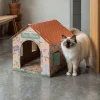 Maison pour chat carton décor Dolce Miaou 41x36xH41cm