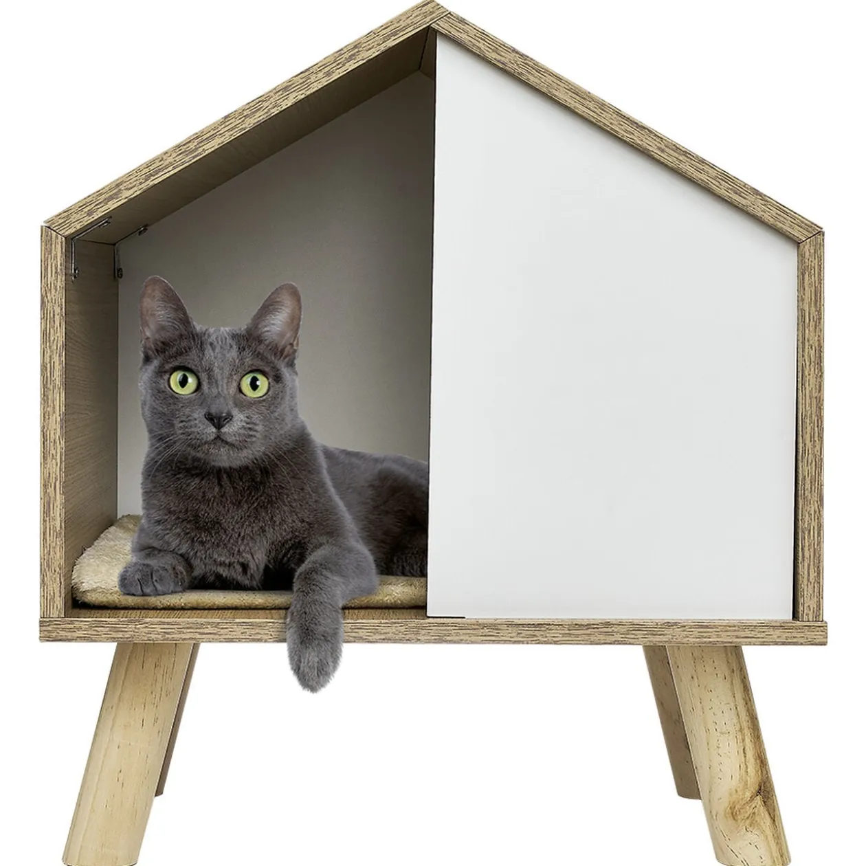 Maison pour chat niche sur pieds en pin H53,5 cm