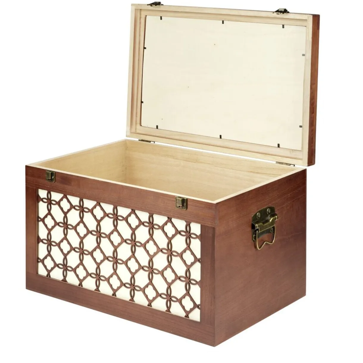 Malle rangement en bois fermeture et poignées métal carreau de ciment 48x32xH30cm < Gifi Online