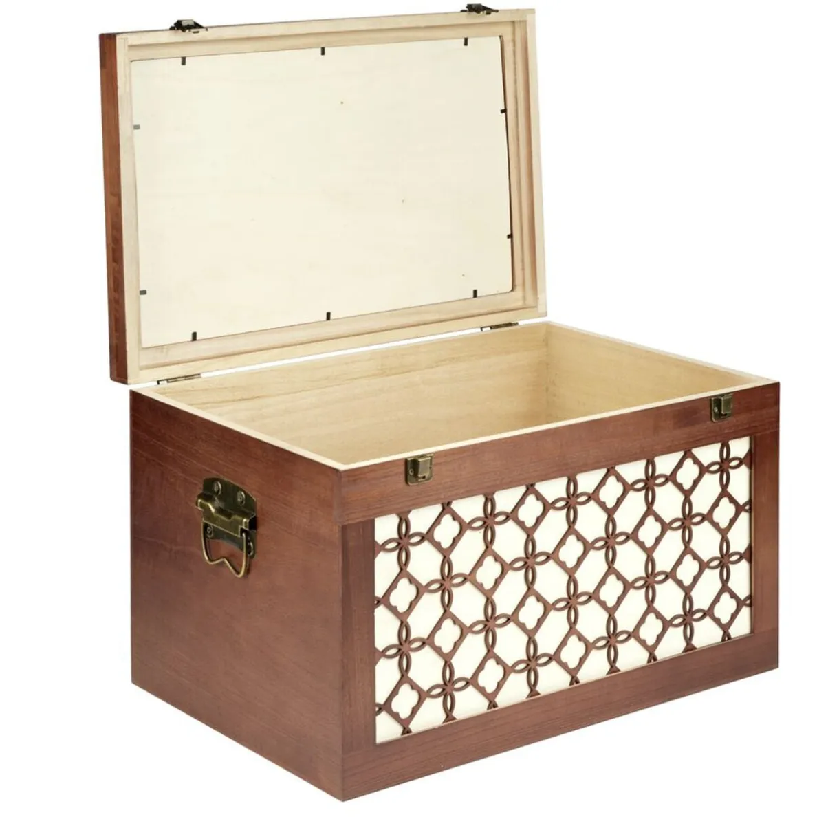 Malle rangement en bois fermeture et poignées métal carreau de ciment 48x32xH30cm < Gifi Online