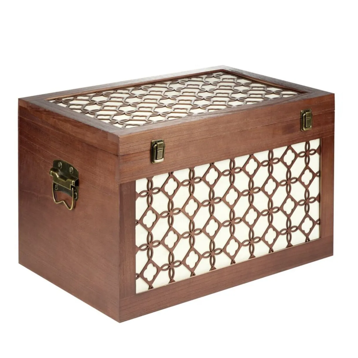 Malle rangement en bois fermeture et poignées métal carreau de ciment 48x32xH30cm < Gifi Online