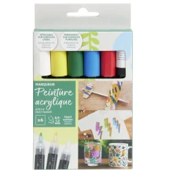 Marqueur permanent x6 peinture acrylique blanc/noir/rouge/bleu/vert/jaune