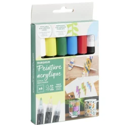 Marqueur permanent x6 peinture acrylique blanc/noir/rouge/bleu/vert/jaune