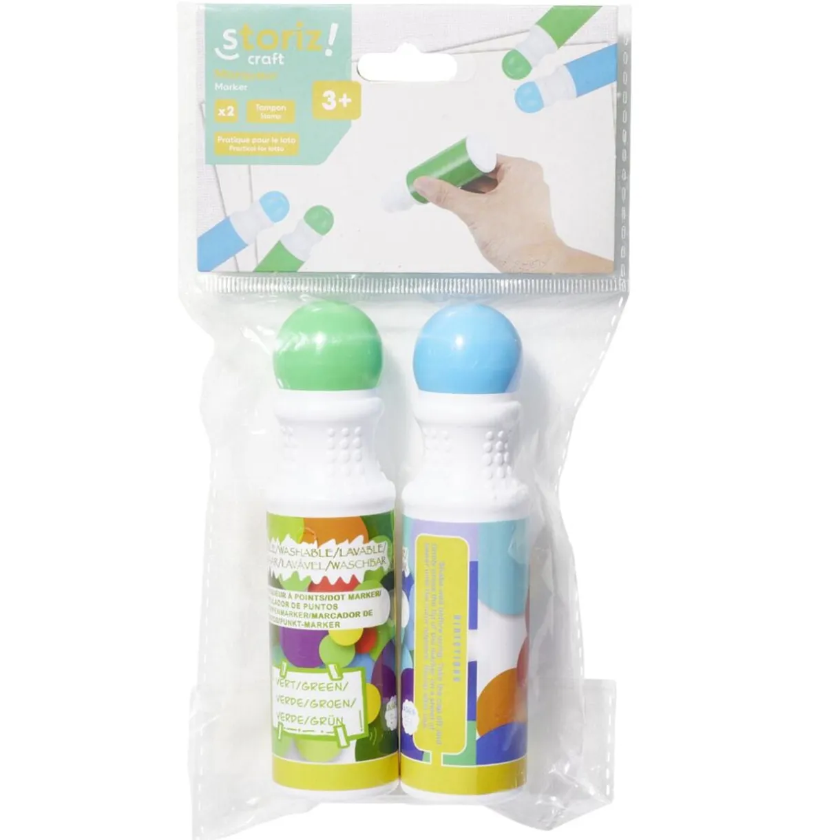 Marqueur tampon à point lavable x2 vert et bleu L13cm < Gifi Hot