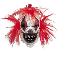 Masque adulte Halloween clown latex blanc avec cheveux rouges