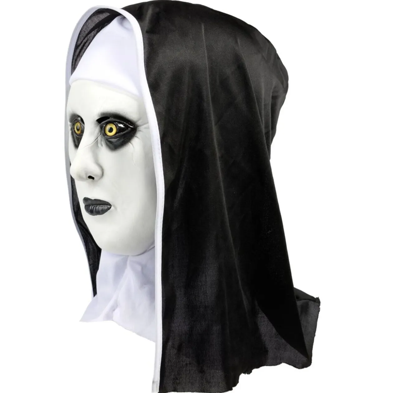 Masque Halloween adulte nonne effrayante latex blanc et noir