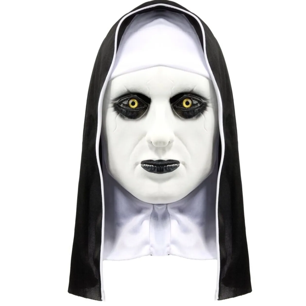Masque Halloween adulte nonne effrayante latex blanc et noir