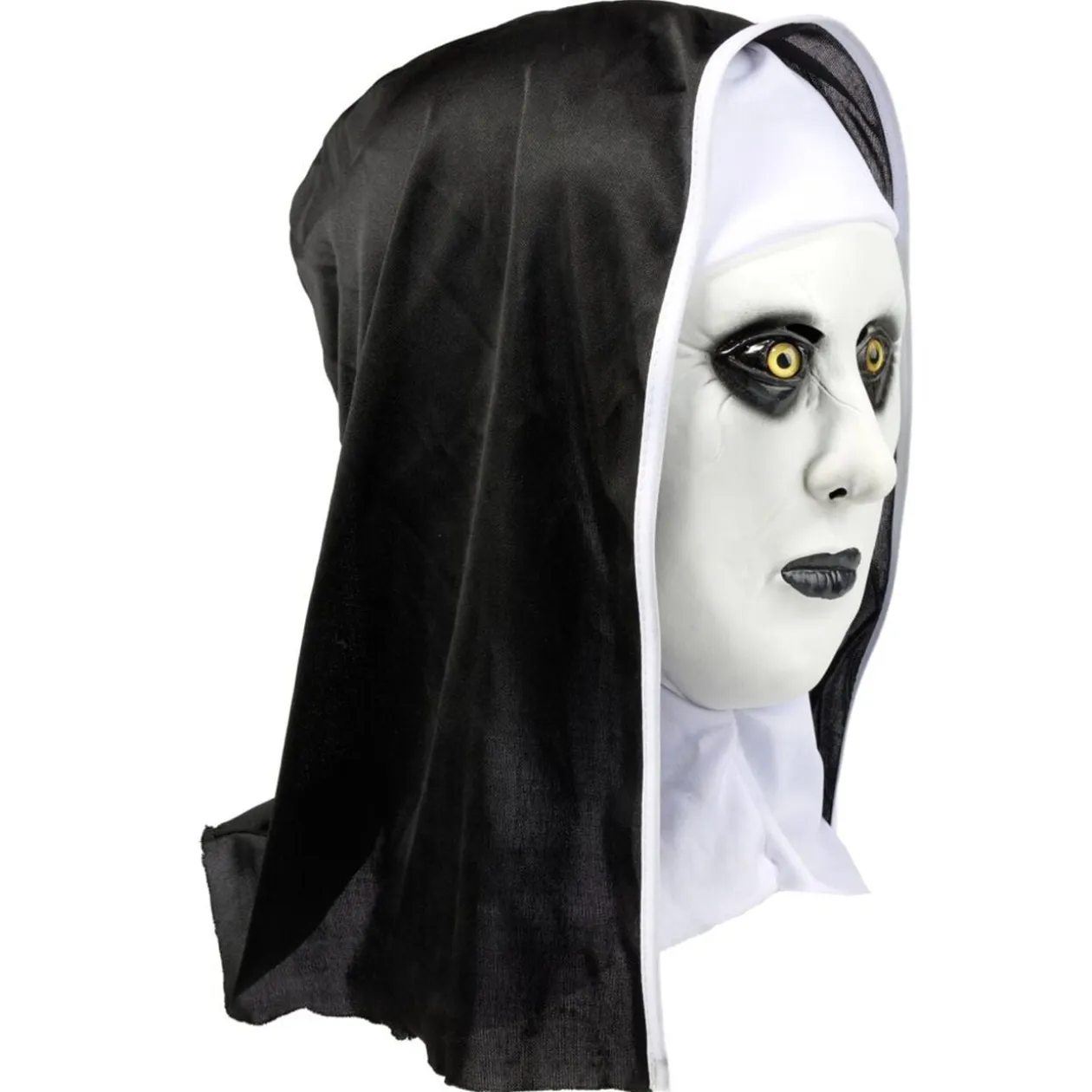 Masque Halloween adulte nonne effrayante latex blanc et noir
