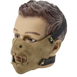 Masque Halloween adulte style Hannibal Lecter muselière cuir beige 16x20cm