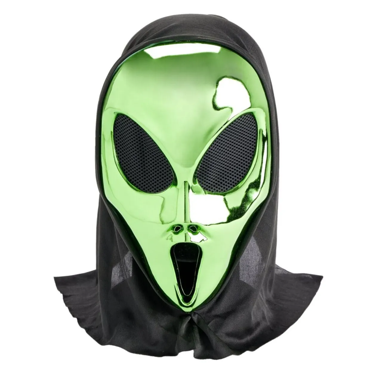 Masque Halloween alien avec cagoule vert métallisé