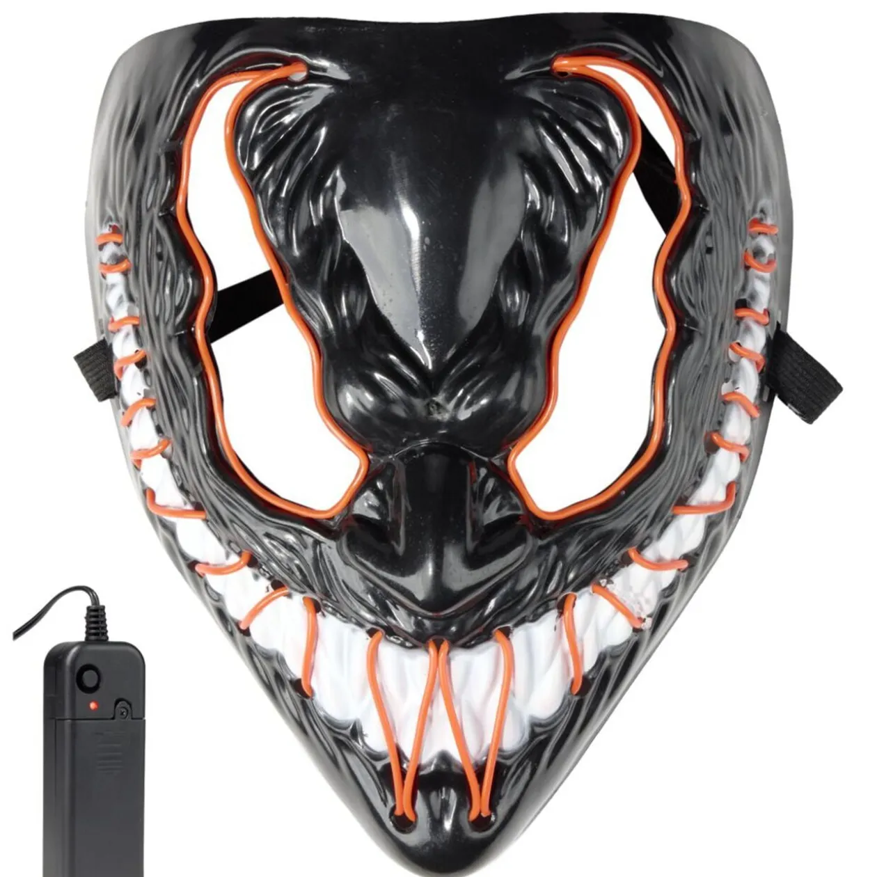 Masque Halloween démon sourire lumineux plastique noir 18x23cm
