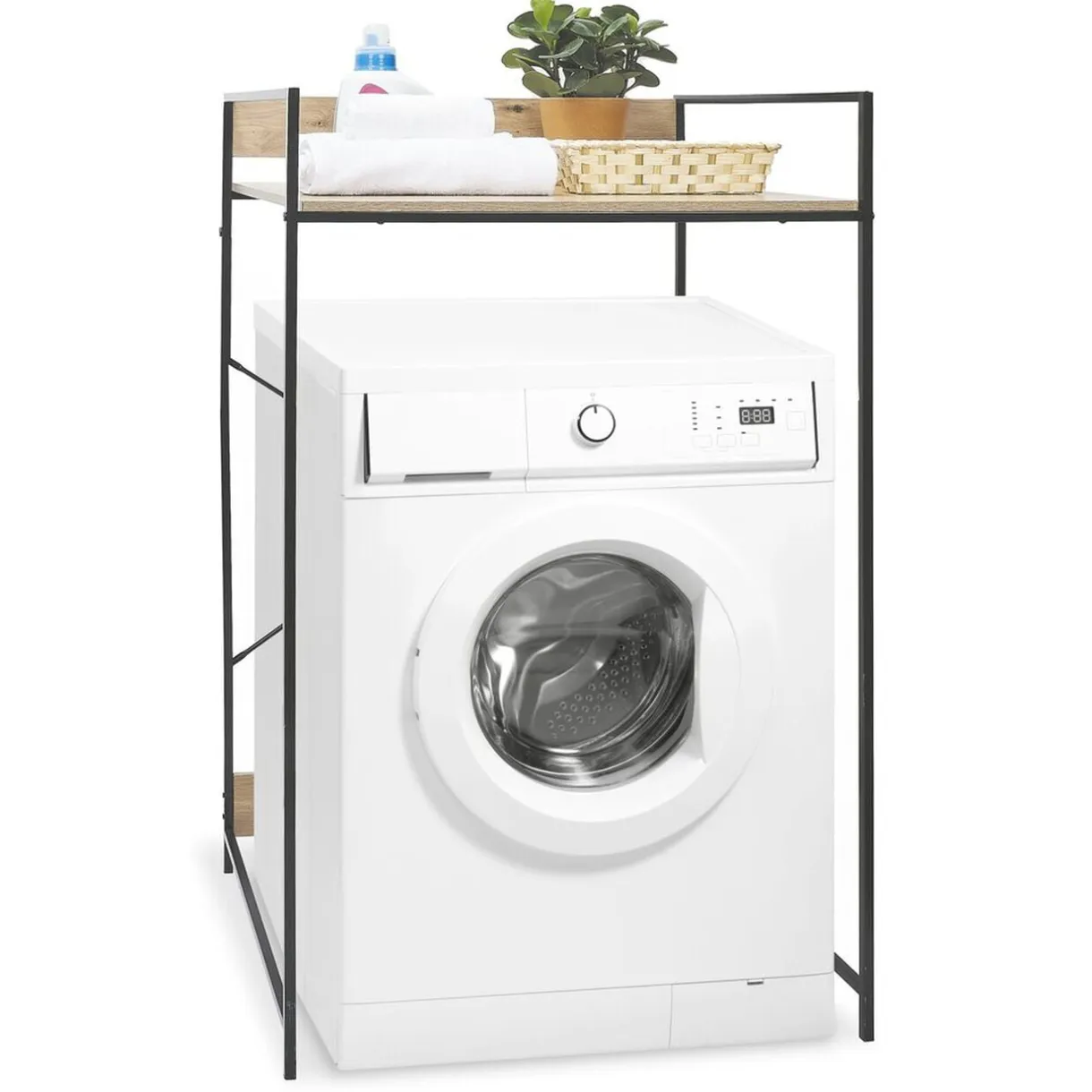 Meuble pour buanderie bois et acier noir 70xH115x60cm < Gifi Outlet