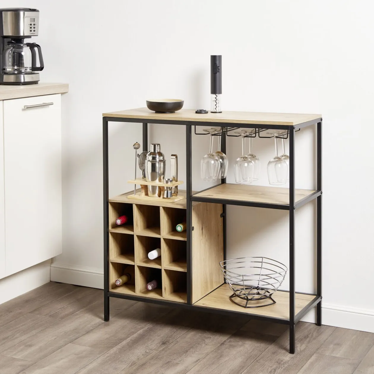Meuble range-bouteille en bois et métal 78x33xH82cm