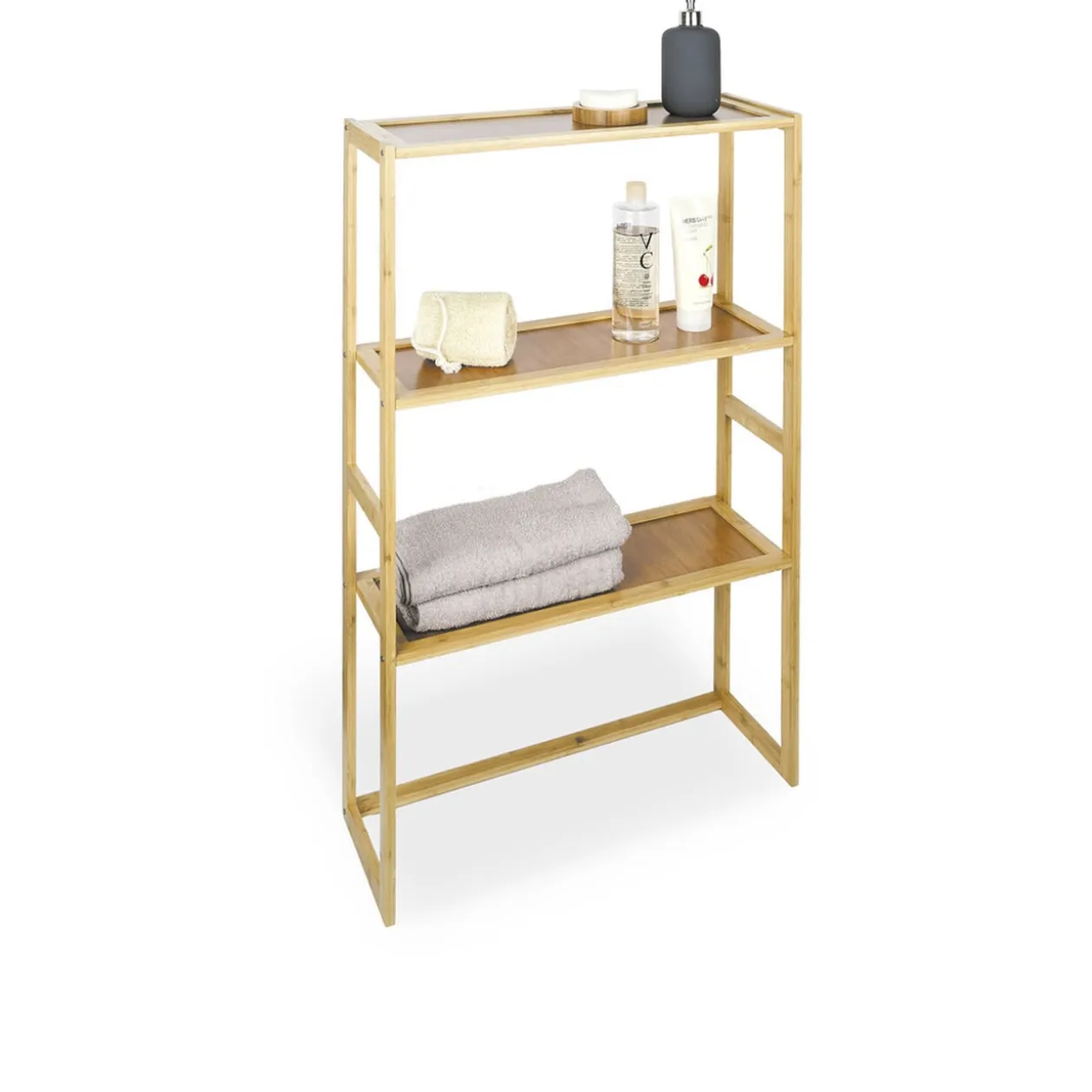 Meuble salle de bain bambou 3 niveaux 57xH90x20cm