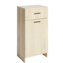 Meuble salle de bain en bois 1 tiroir 1 porte avec panière amovible 40x30xH80cm < Gifi Sale