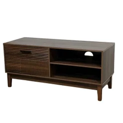 Meuble TV en bois Lida 2 niches et 1 porte marron foncé 100x39xH45cm < Gifi New