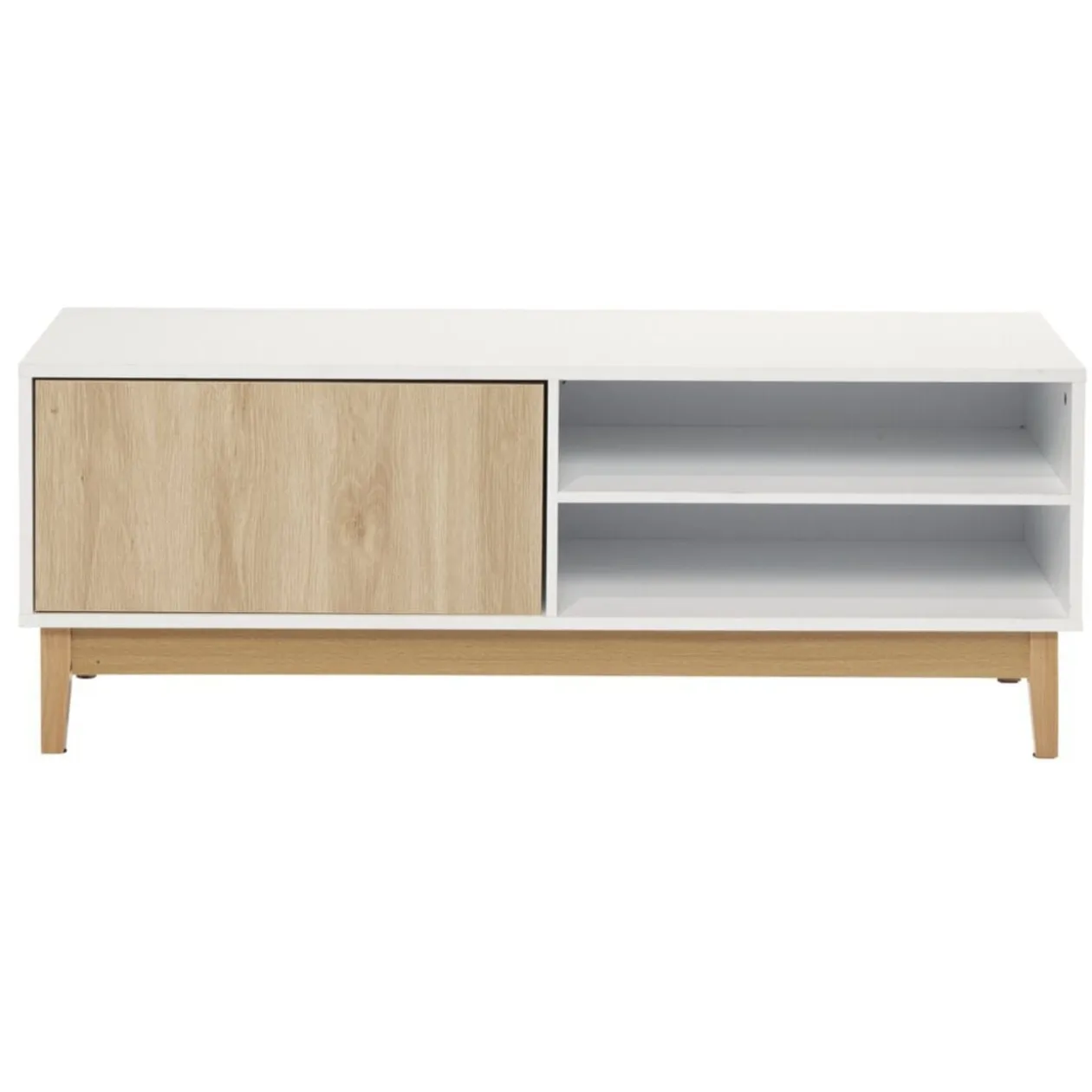 Meuble TV Lida 2 niches 1 porte en bois naturel et blanc