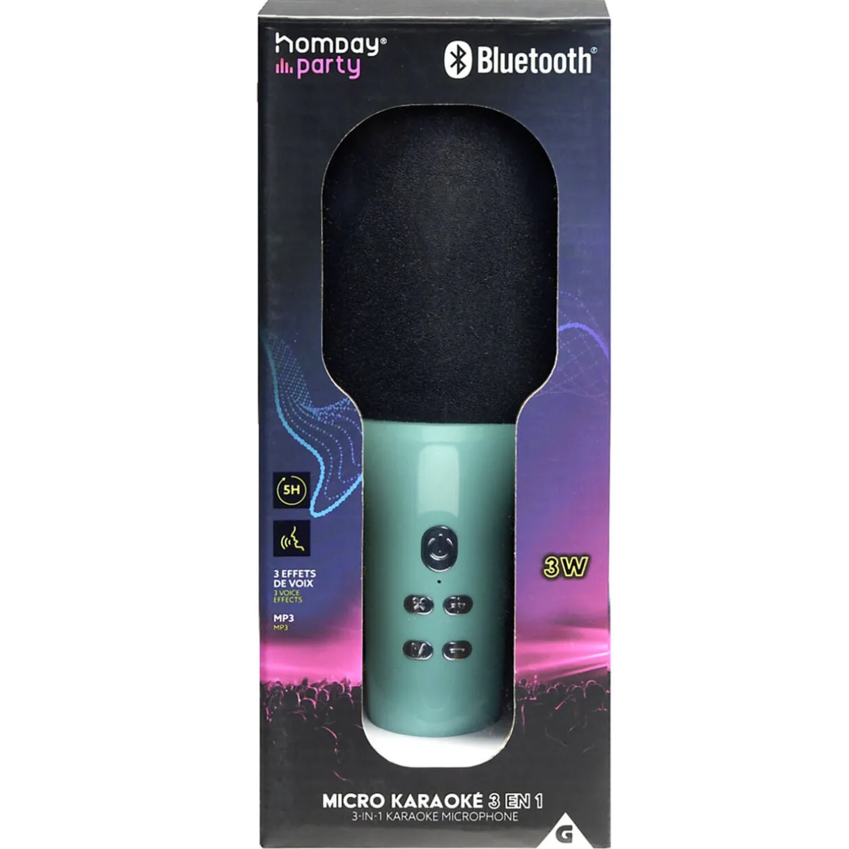 Micro pour karaoké 3en1 avec 3 effets de voix 5W L20cm < Gifi New