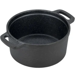 Mini cocotte en fonte avec support bambou L13X11X8 cm noir