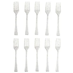 Mini fourchette plastique réutilisable x4 doré pailleté L6cm < Gifi