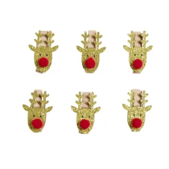 Mini pince en bois forme tête de renne rouge et dorée 6 pièces