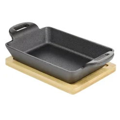 Mini plat rectangulaire en fonte avec support bambou L19X11X5 cm noir < Gifi Hot