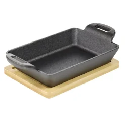 Mini plat rectangulaire en fonte avec support bambou L19X11X5 cm noir < Gifi Hot