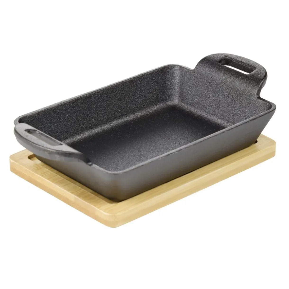 Mini plat rectangulaire en fonte avec support bambou L19X11X5 cm noir < Gifi Hot
