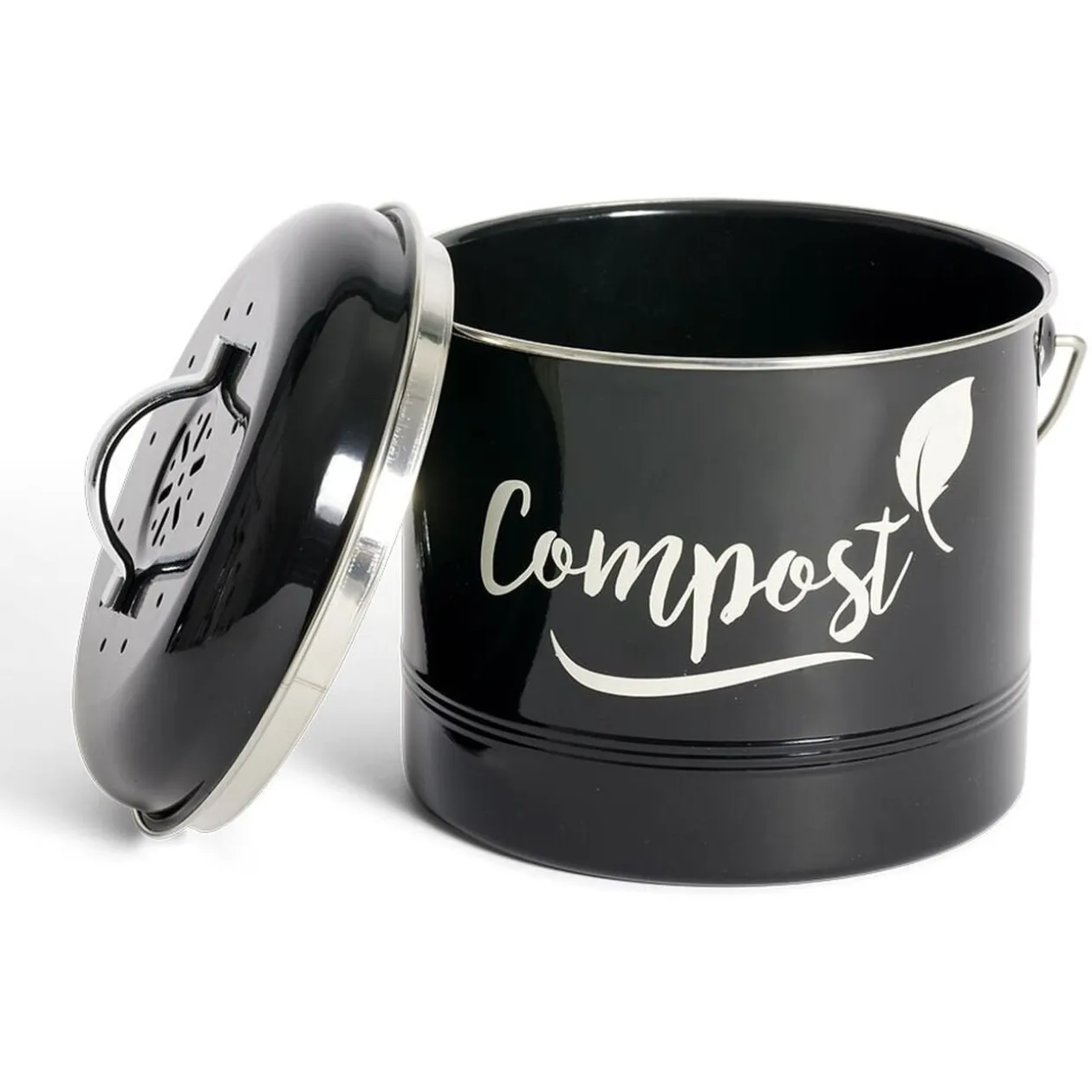 Mini poubelle de cuisine compost noir Ø18xH21cm