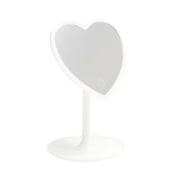 Miroir lumineux LED sur pied inclinable plastique blanc forme coeur 16xH24cm
