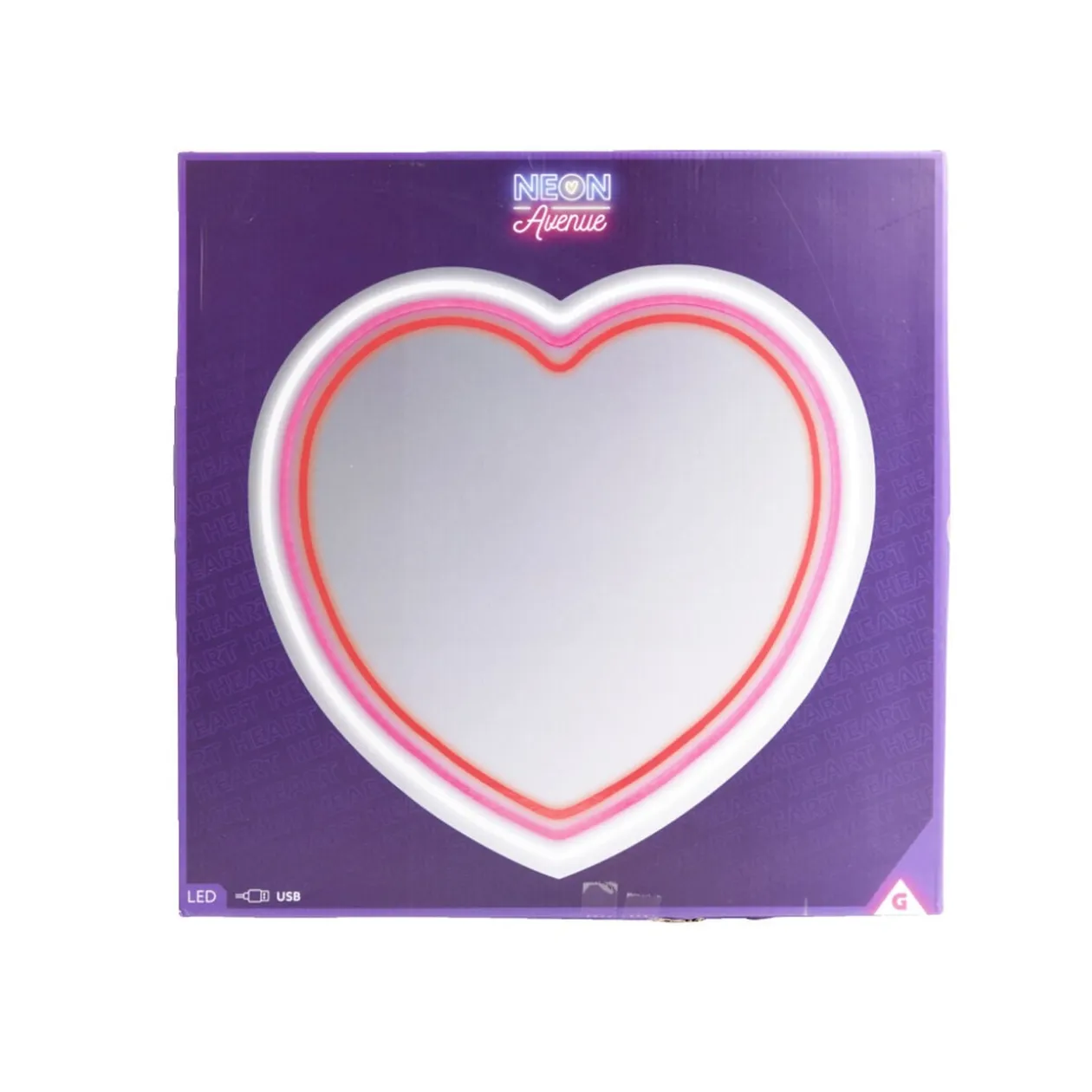 Miroir néon forme coeur rose 40x40cm