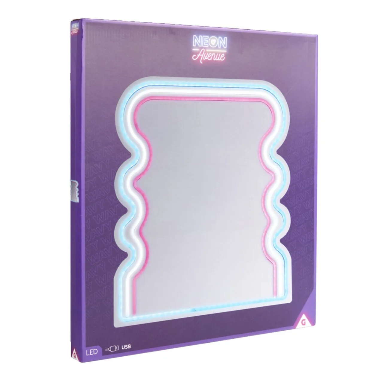 Miroir néon forme vague bleu blanc rose 35x40cm