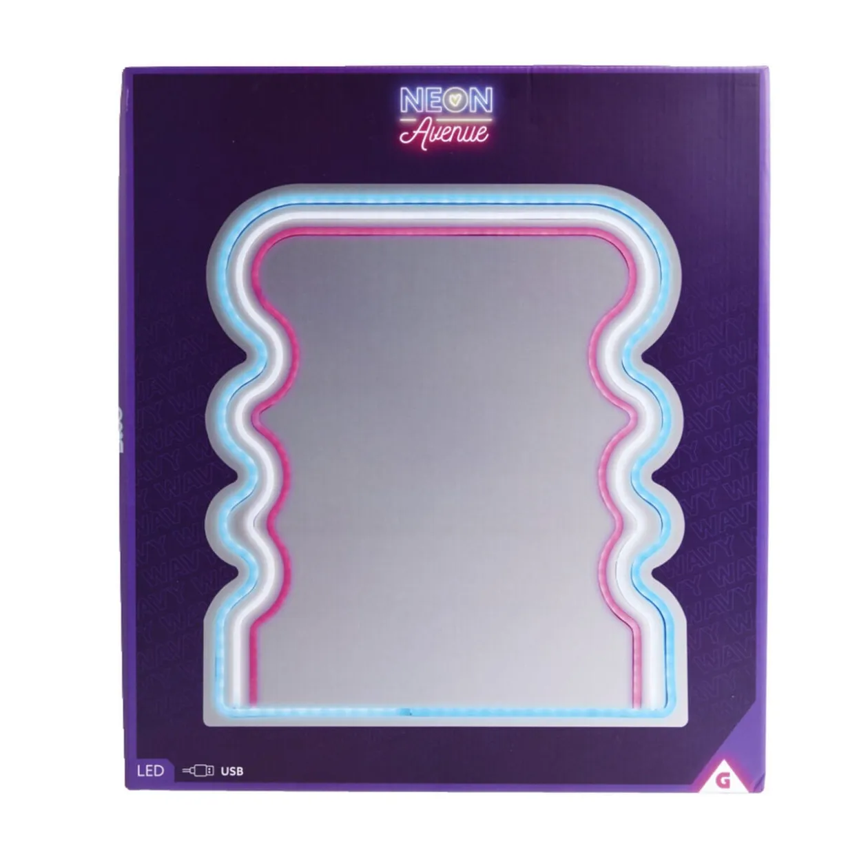 Miroir néon forme vague bleu blanc rose 35x40cm